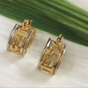 Greek Design Round Hoop Earrings- 18K Gold Filled